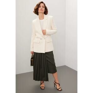 Maje Vileno Tweed Blazer White Cotton Blend Double Breasted Jacket Sz 42